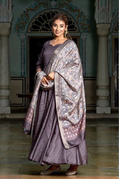 Brown Tussar Buti Dress with Dupatta