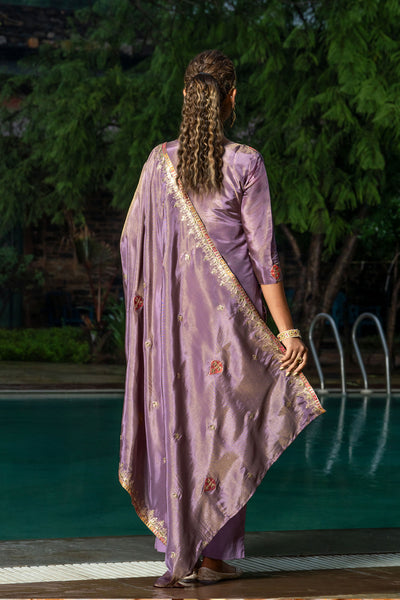 Pastel Purple Tissue Embroidery Kurta Set