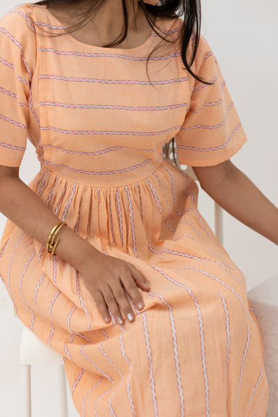 Peach Striped cotton dress - Nursing