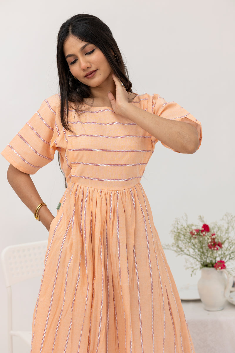 Peach Striped cotton dress - Nursing