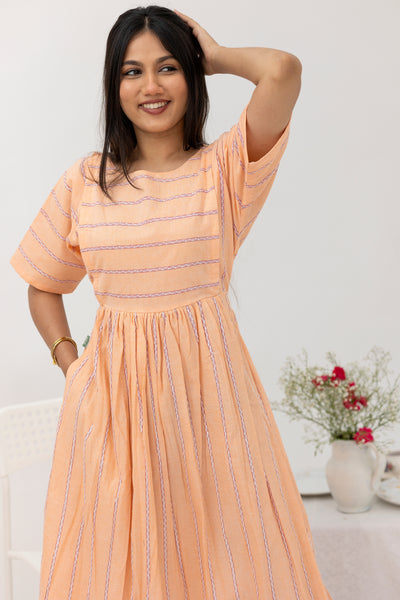 Peach Striped cotton dress - Nursing