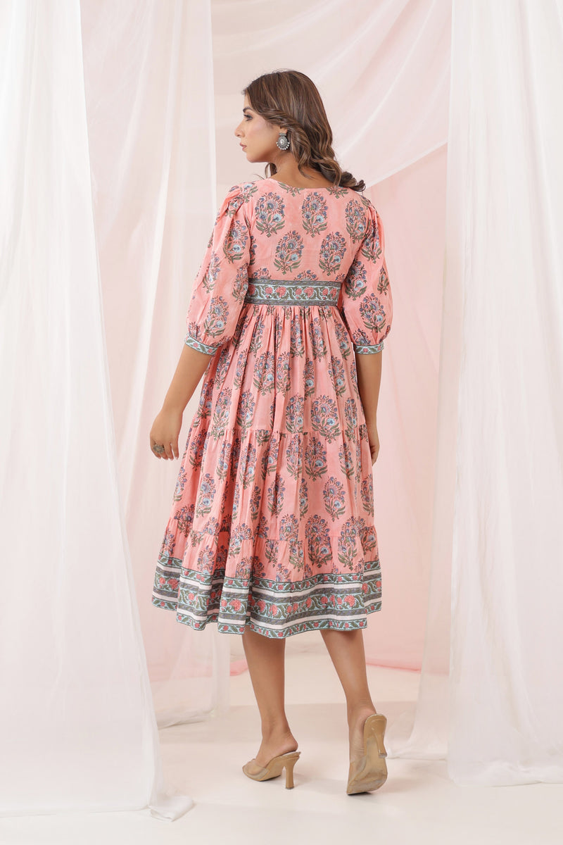 Peach Blue Frill Midi Dress
