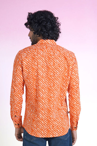 Orange Lehariya Full Sleeves Shirt