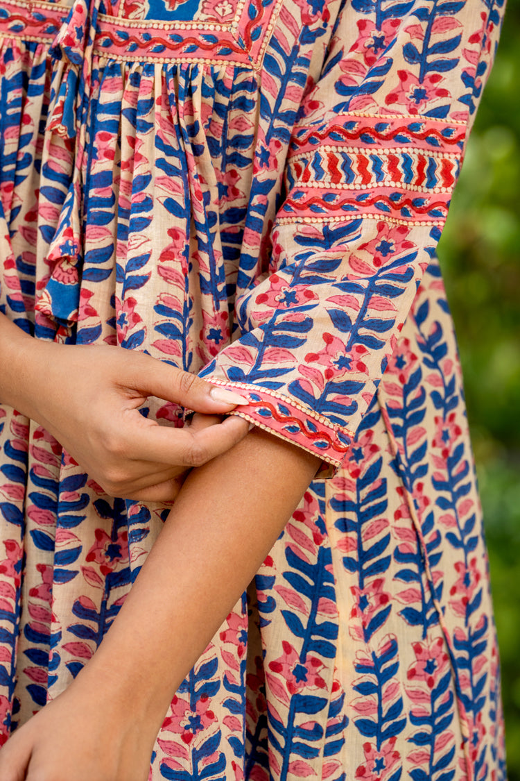 Blue Stripe Floral Flare Short Kurta