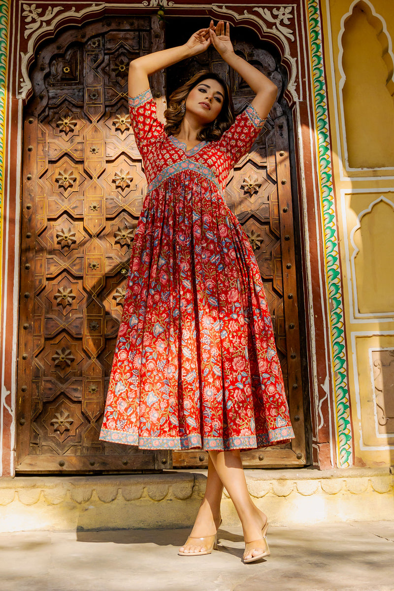 Gauhar Red Floral Nyra Dress