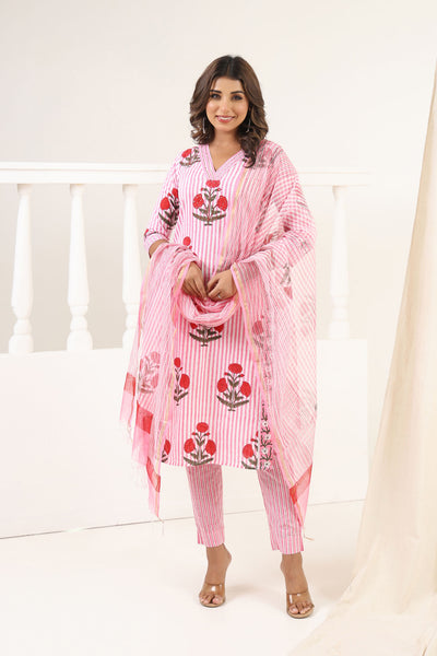 Red Poppy Mughal Kurta Set
