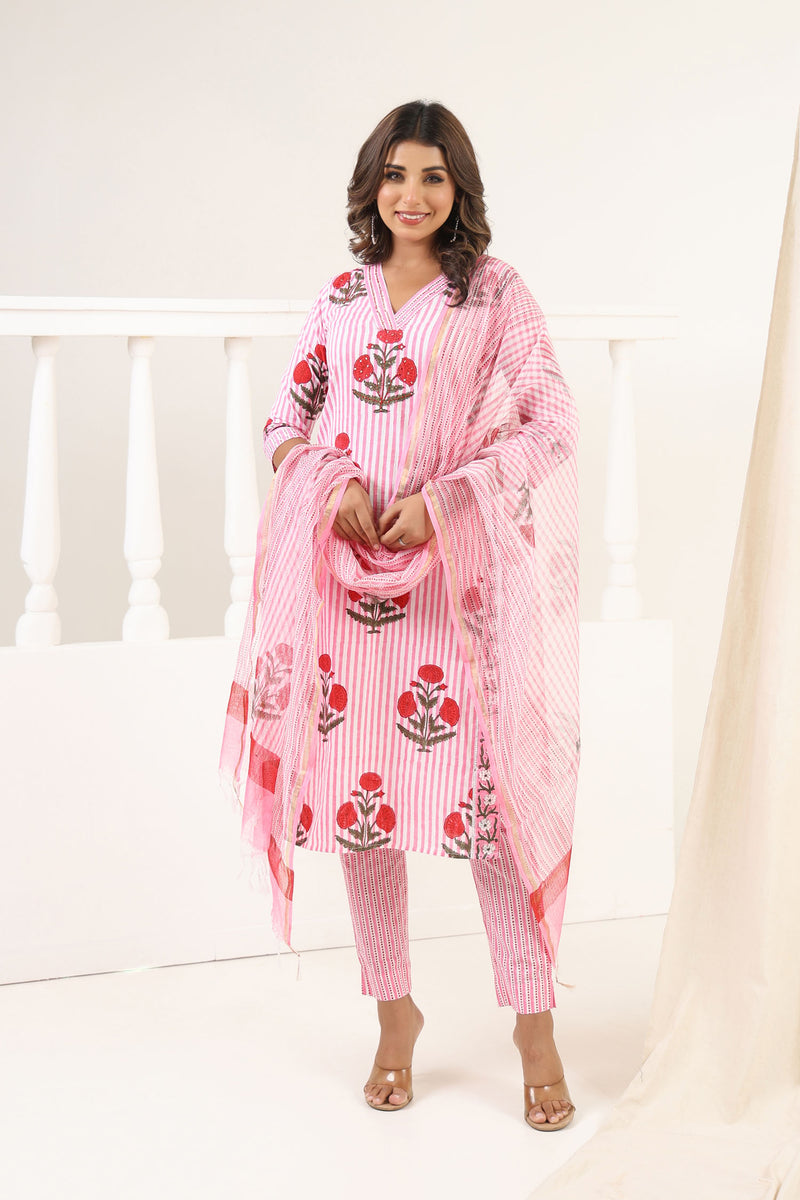 Red Poppy Mughal Kurta Set