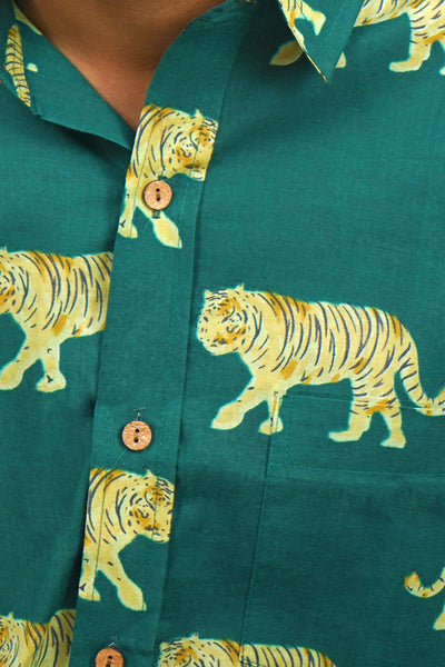 Green Tiger Print Full Slevee Shirt