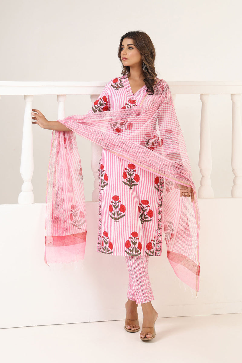 Red Poppy Mughal Kurta Set