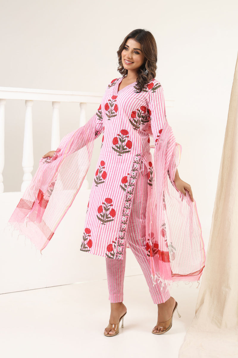 Red Poppy Mughal Kurta Set