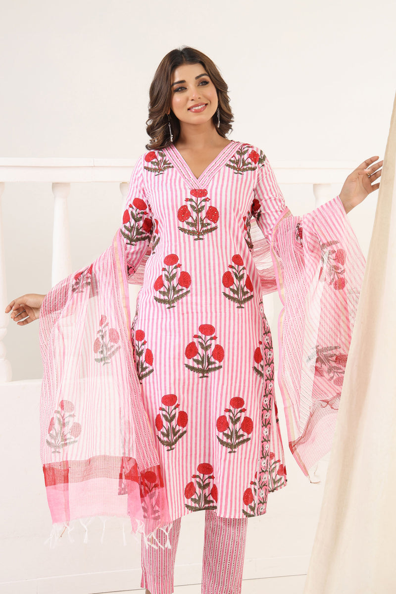 Red Poppy Mughal Kurta Set