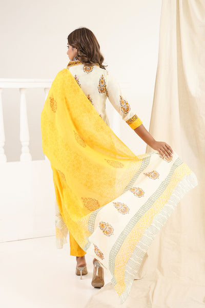 Pastel Yellow Mughal Kurta Set