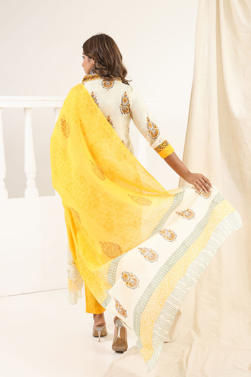 Pastel Yellow Mughal Kurta Set