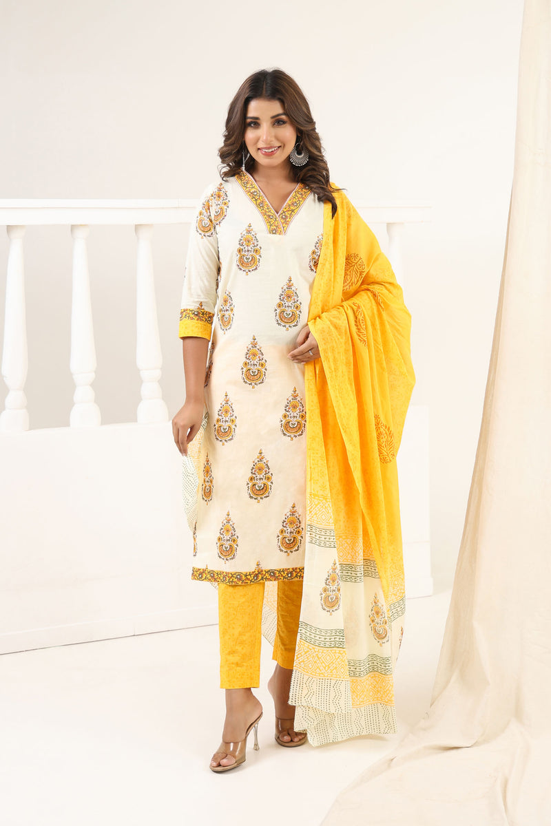Pastel Yellow Mughal Kurta Set