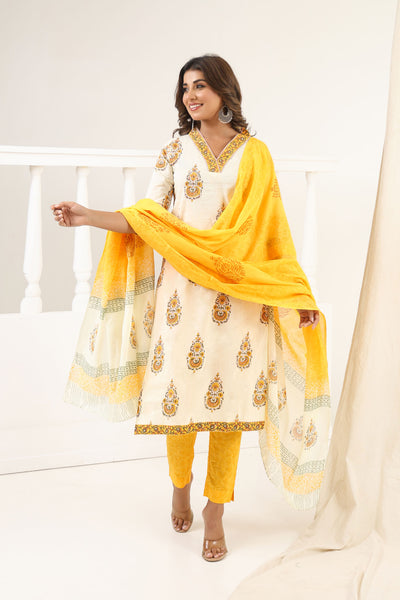 Pastel Yellow Mughal Kurta Set