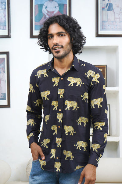 Black Tiger Print Full Slevee Shirt
