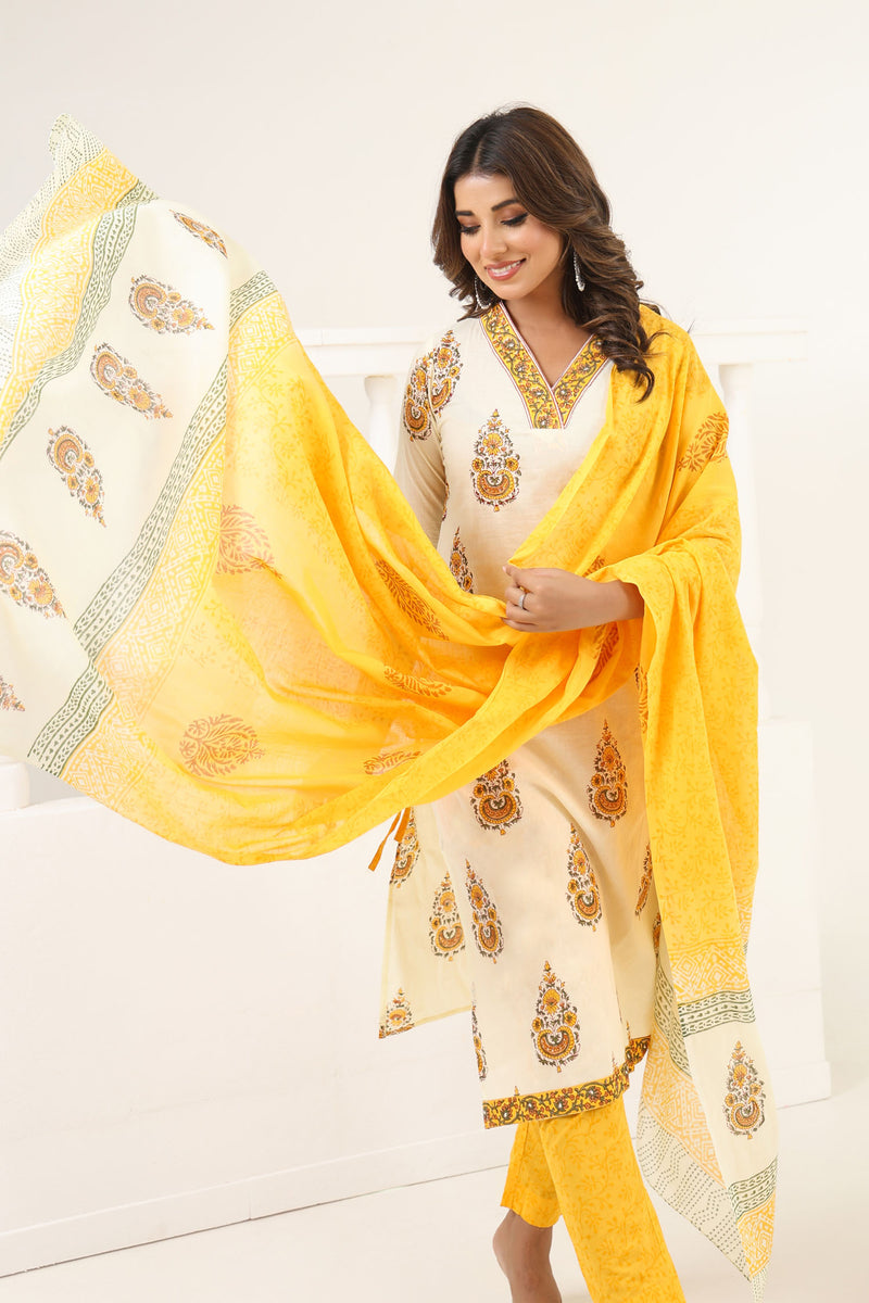 Pastel Yellow Mughal Kurta Set