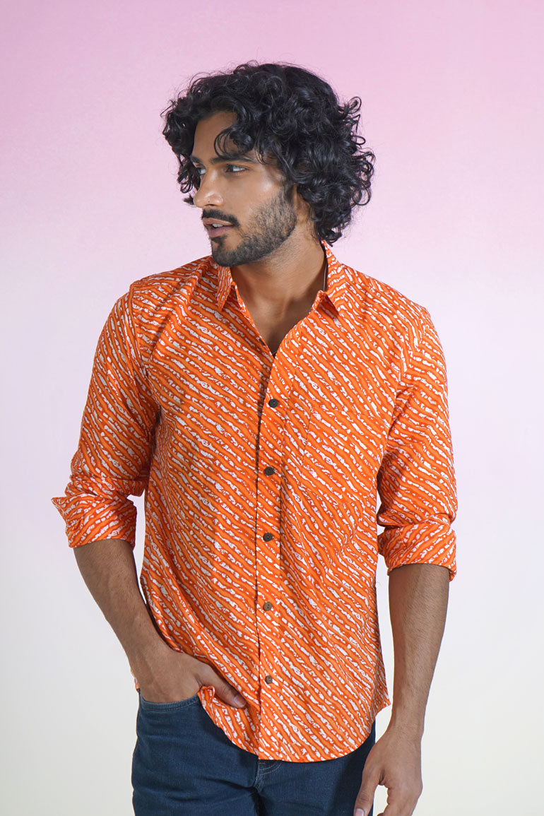 Orange Lehariya Full Sleeves Shirt
