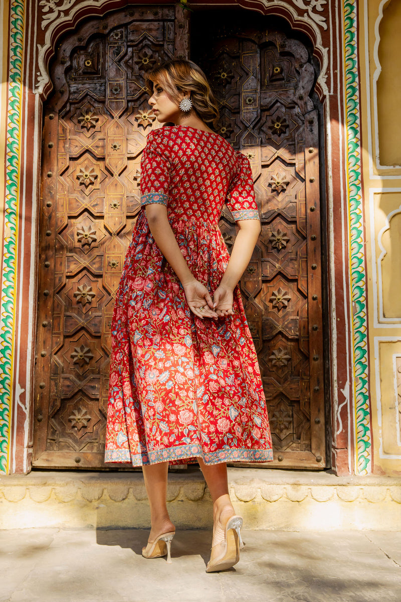 Gauhar Red Floral Nyra Dress