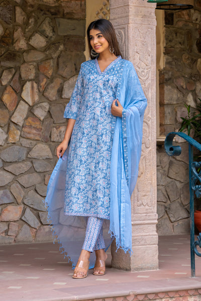 Pastel Blue Persian Kurta Set