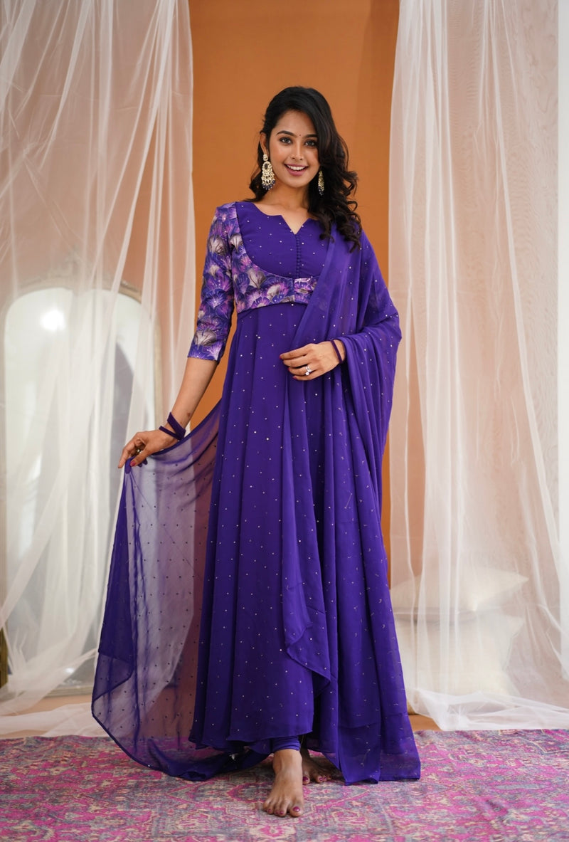 Dark purple Anarkali with overcoat