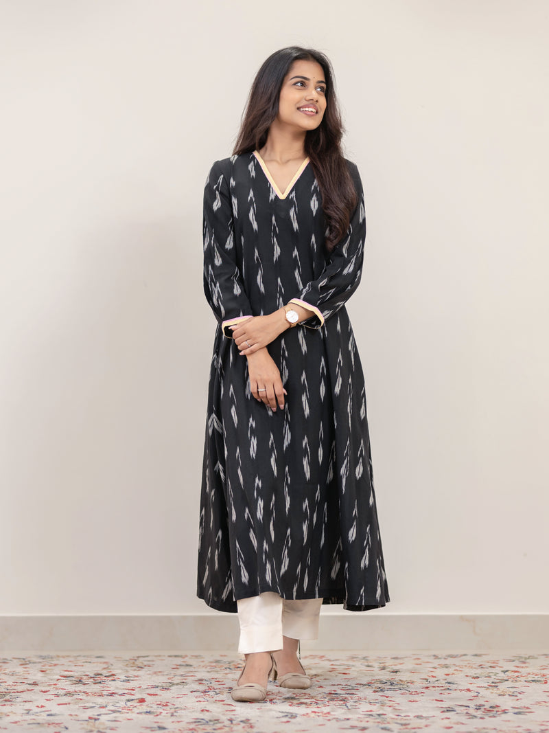 Black Sesame Ikat Handwoven A-Line Kurta