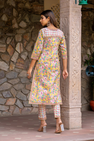 Yellow White Persian Kurta Set