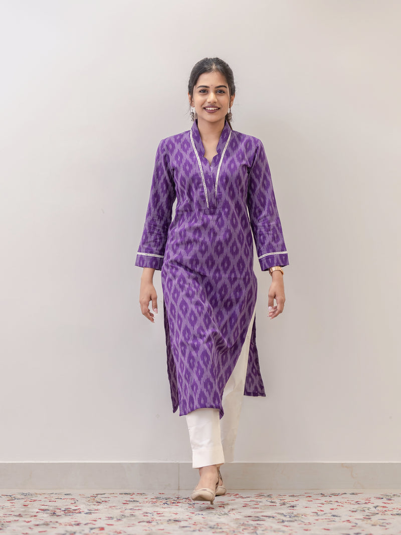 Lavender Swirl Ikat Handwoven Kurta
