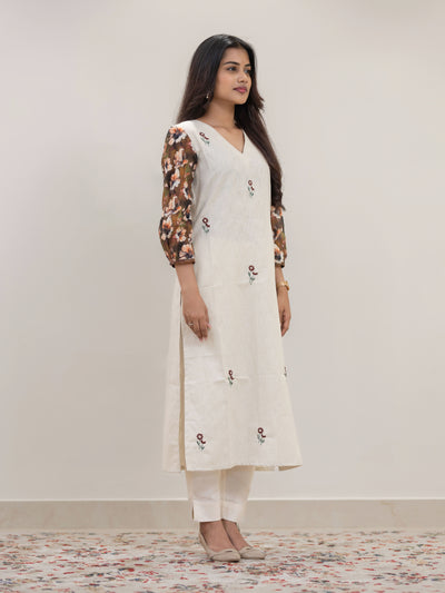 Almond Hand Embroidered Kurta