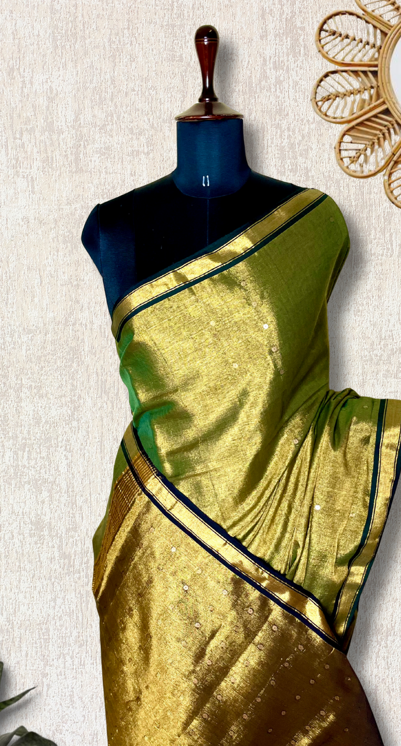 Handwoven Tissue Saree - Limed Oak + Husk