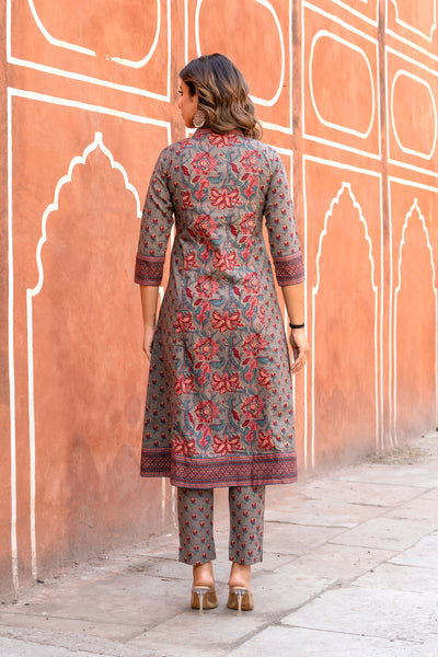 Grey Red Buti dress set