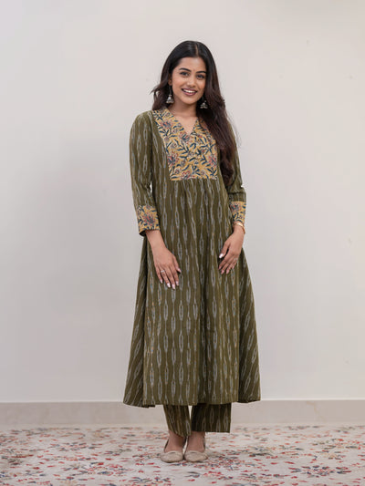Matcha Handwoven A-Line Ikat Co-ord set