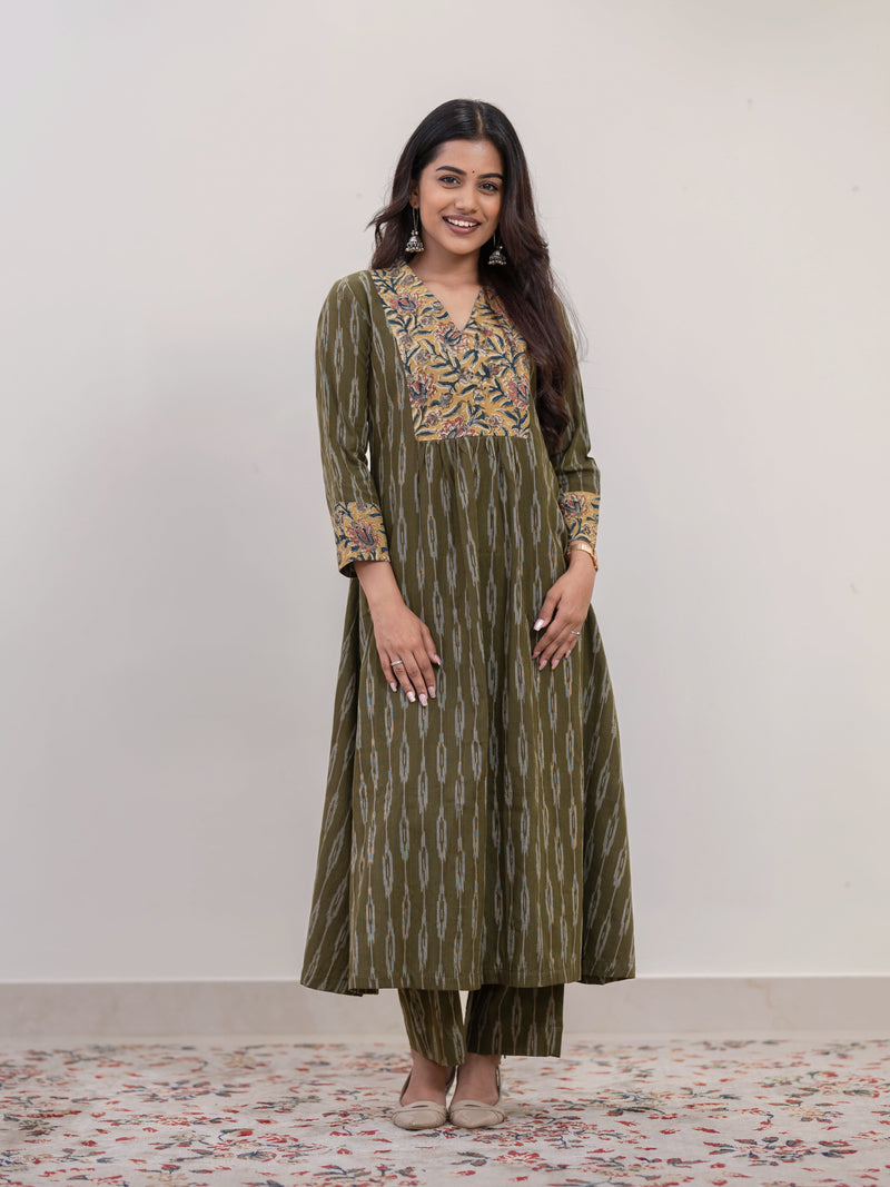Matcha Handwoven A-Line Ikat Co-ord set