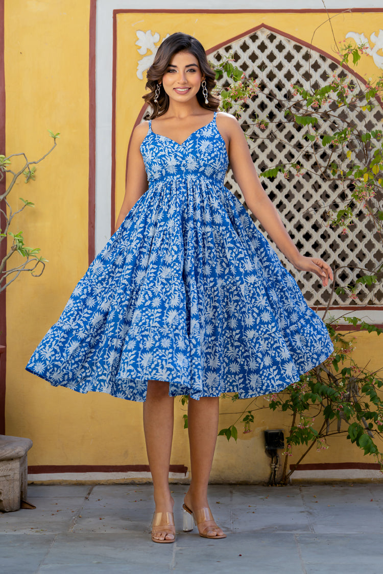 Blue Paisley Strap Dress