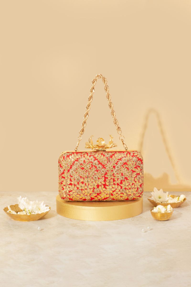 Vanya Clutch - Red & Gold