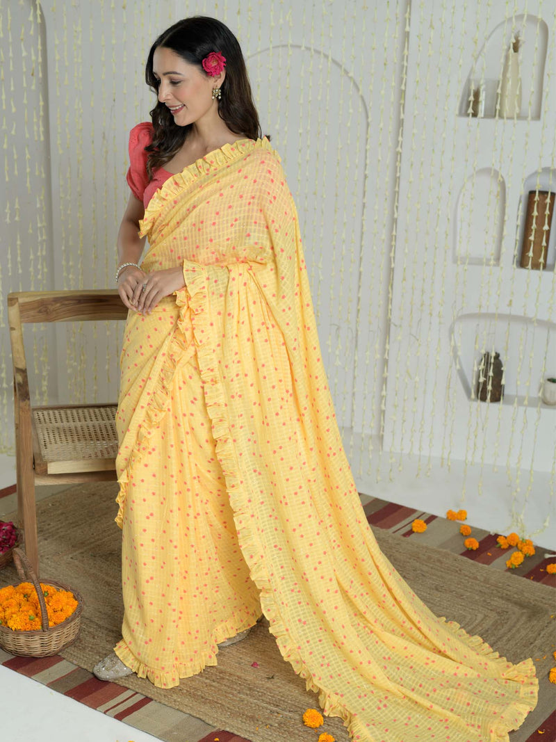 Genda Phool saree with unstitched blouse