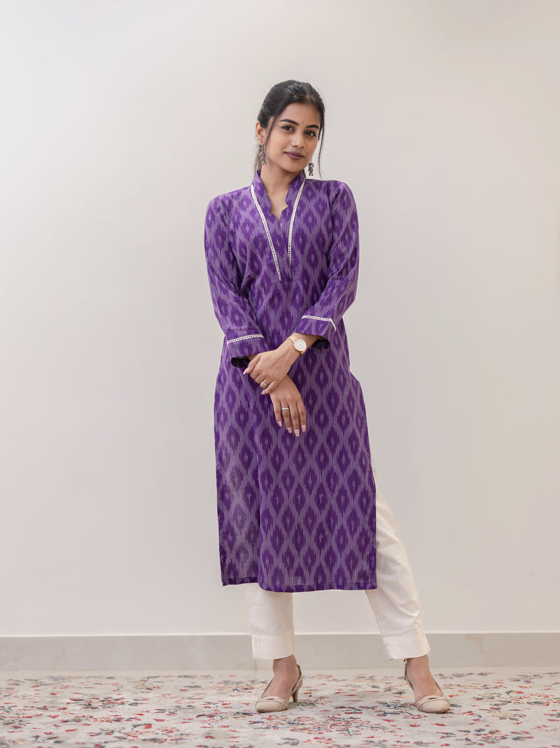 Lavender Swirl Ikat Handwoven Kurta