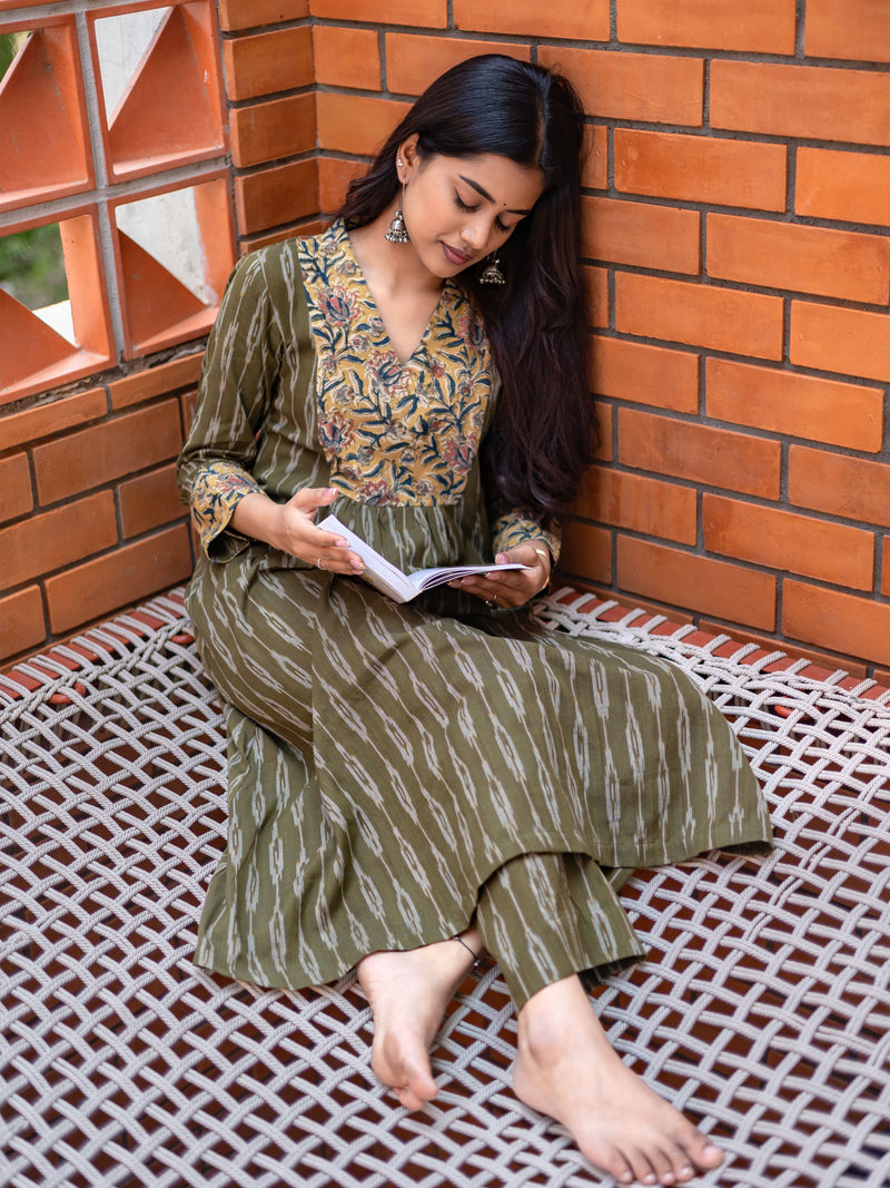 Matcha Handwoven A-Line Ikat Co-ord set