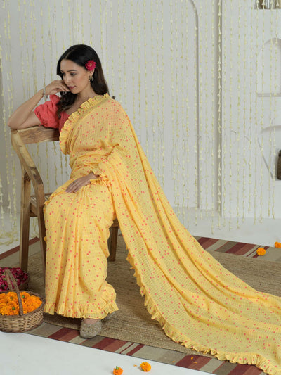 Genda Phool saree with unstitched blouse