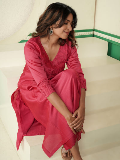 Pink Tuck Chanderi Elegance