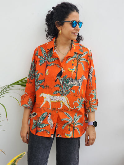 Tropical Jungle print Shirt - Tangerine