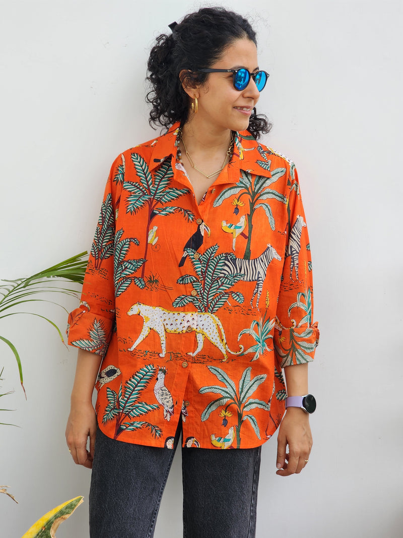 Tropical Jungle print Shirt - Tangerine