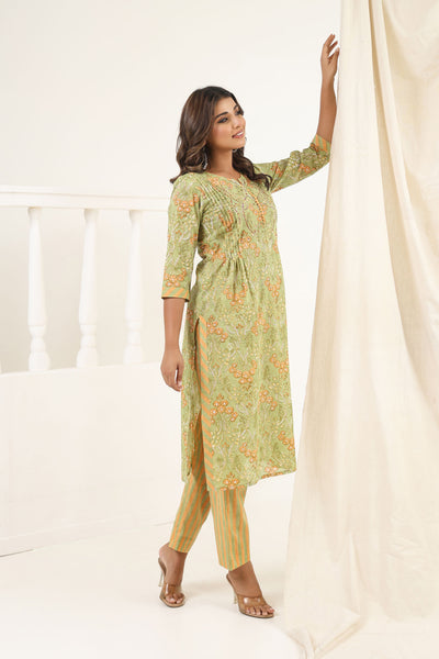 Olive Green Gulbag Kurta Set