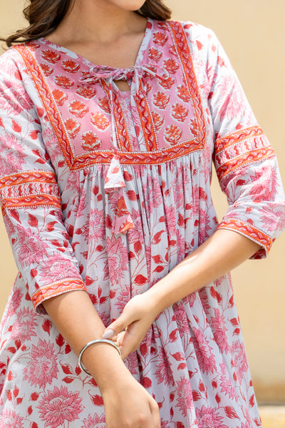 Grey Orange Floral Midi Dress