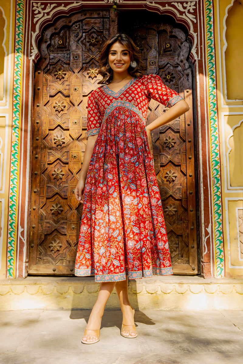 Gauhar Red Floral Nyra Dress