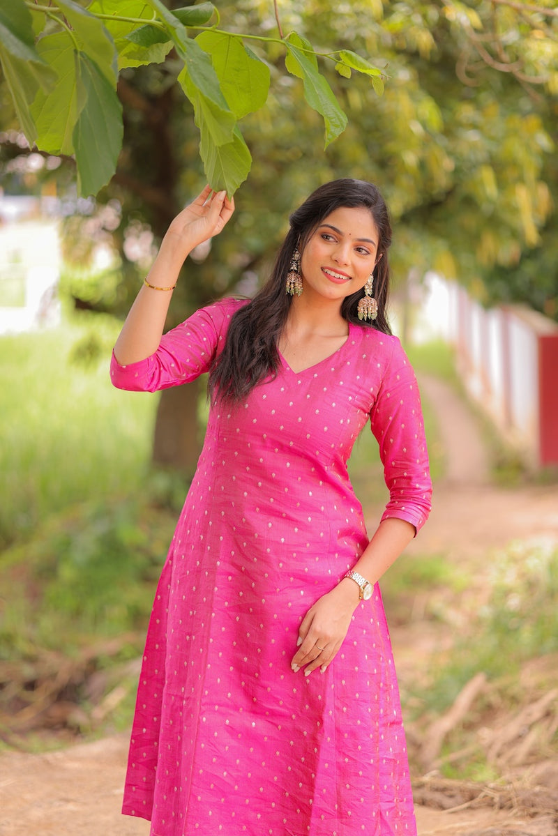 Rani Pink Banaras A-Line kurta
