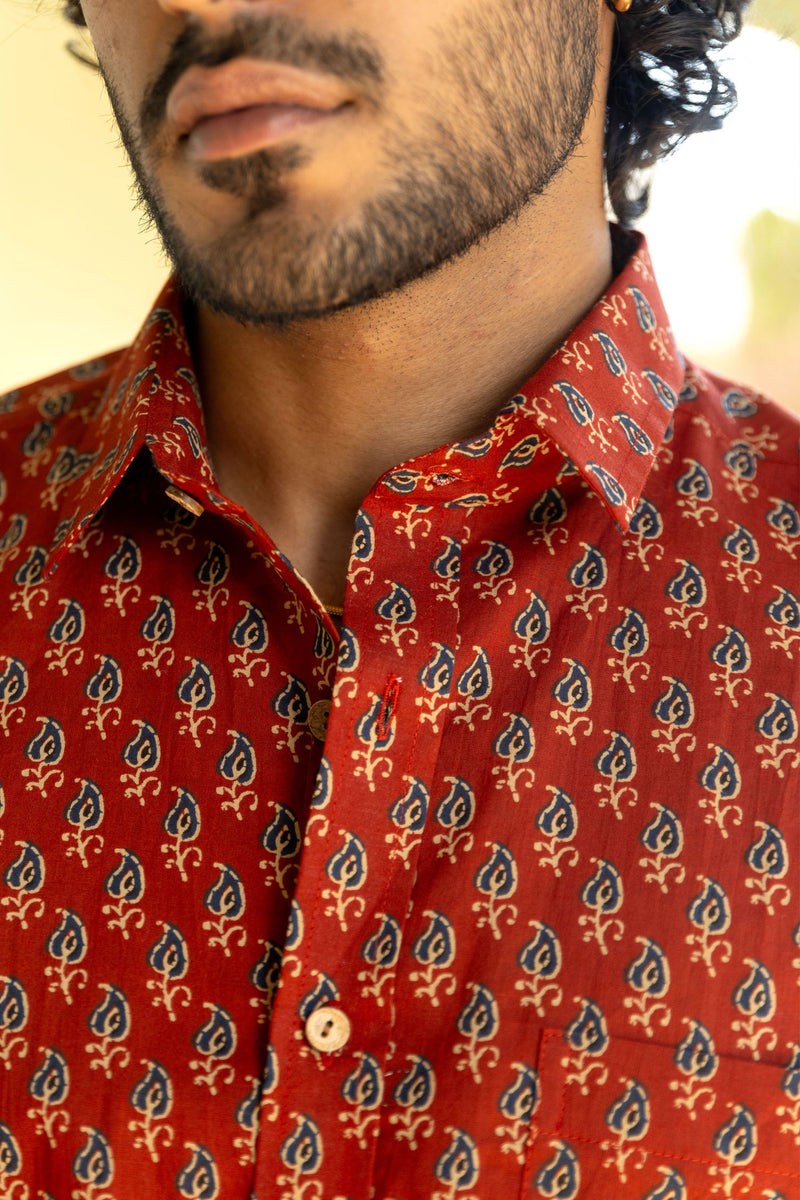 Red Ajrakh Paisley Buti Full Sleeve Shirt