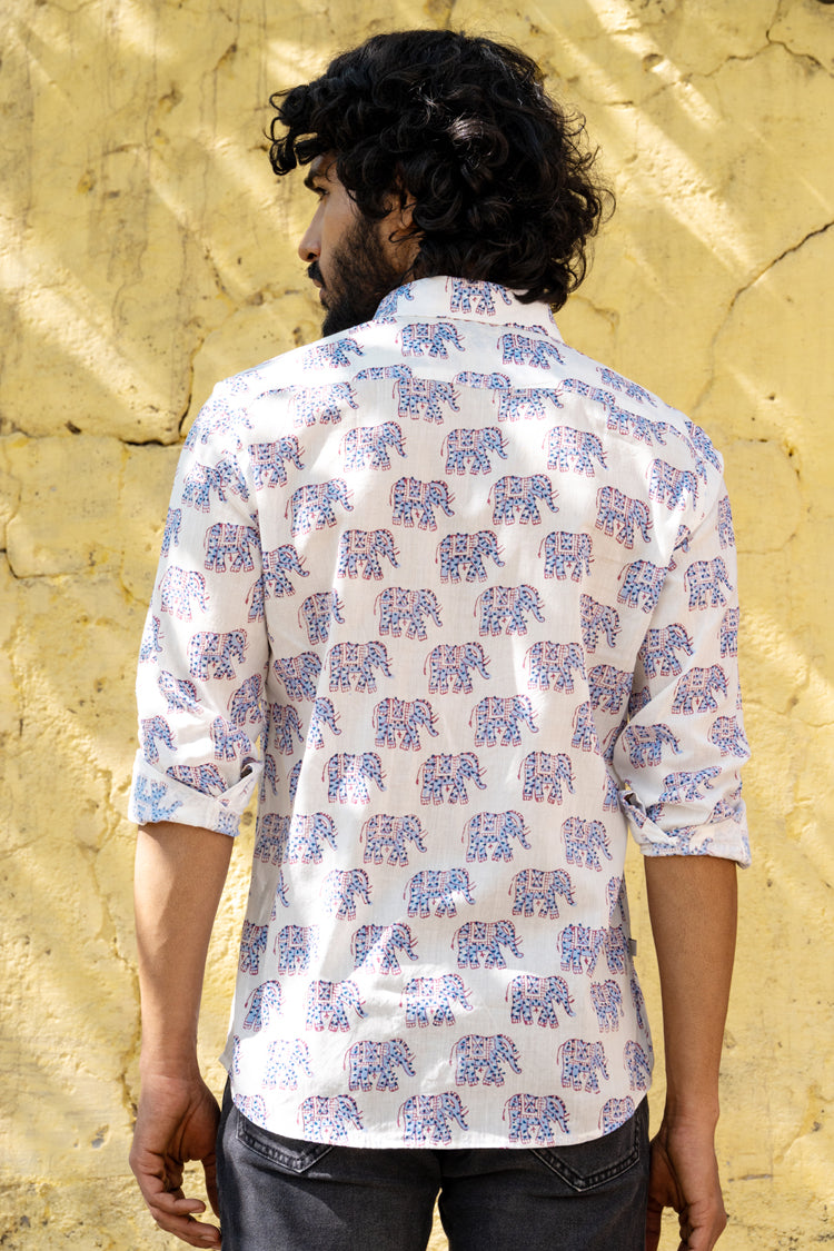 Jaipuri Blue Elephant Full Sleeve Shirt