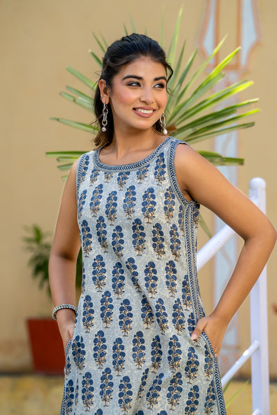 Navy Mughal Buta A-Line Dress