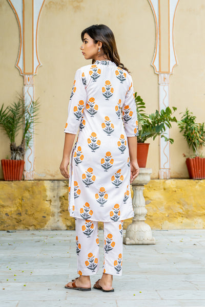 Off-White Orange Poppy Kurta set